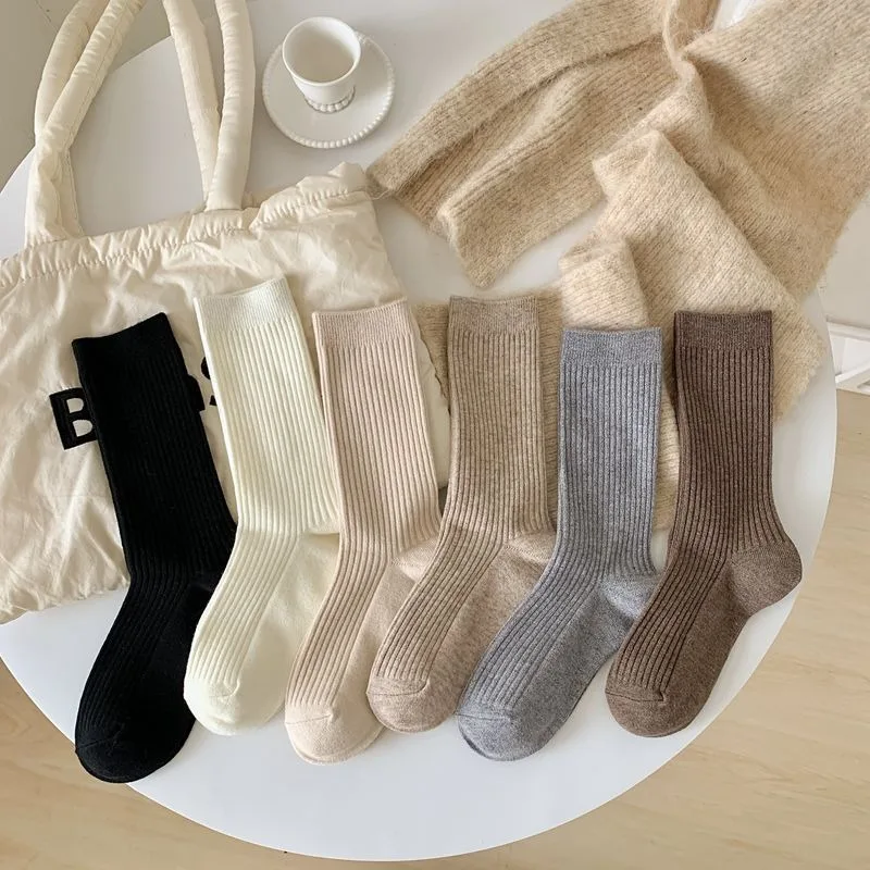 

6 пар женских носков в стиле ретро, женские дышащие повседневные свободные носки в полоску, осенние новые однотонные теплые домашние простые носки для экипажа