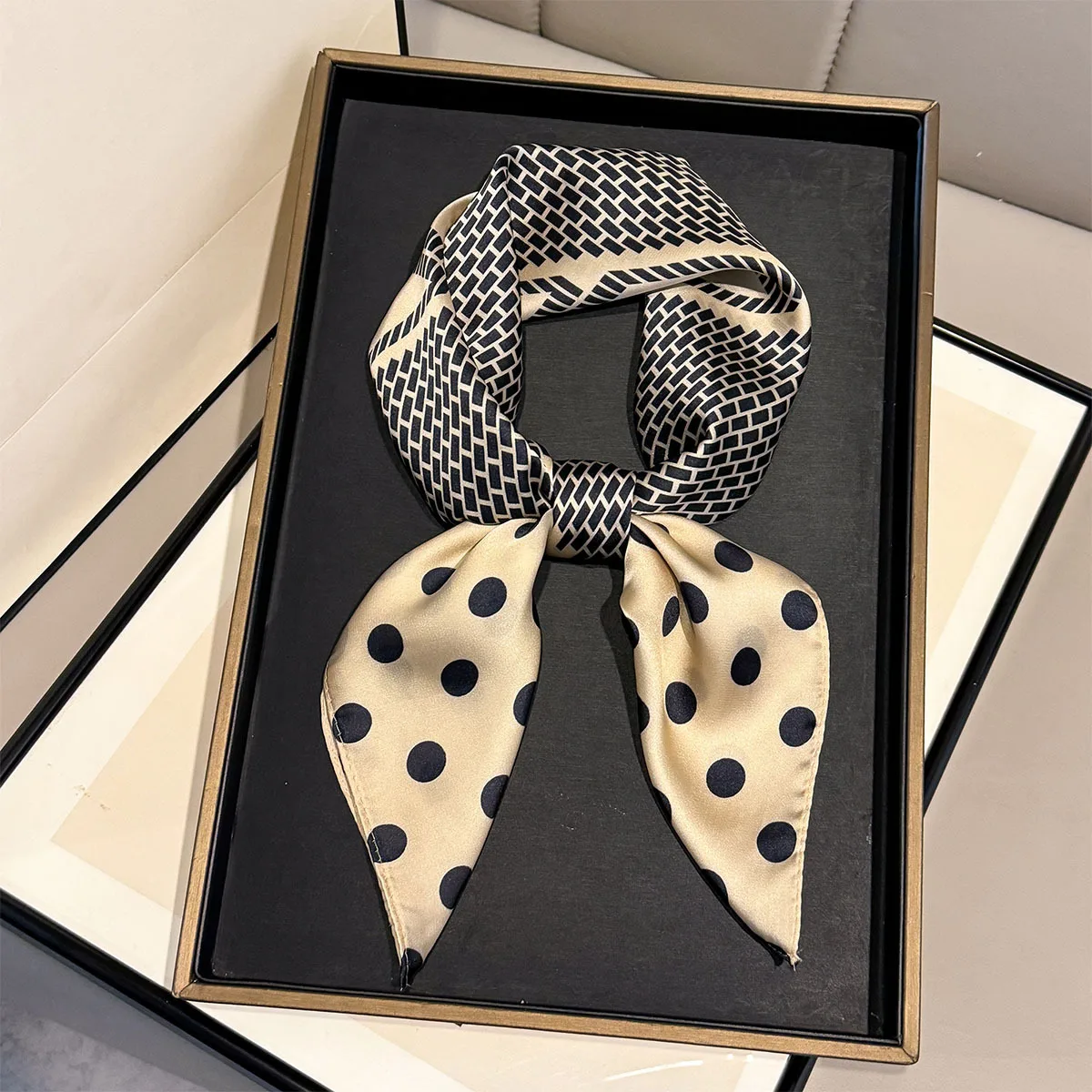 

2026 New Polka Dot Silk Square Scarf Women Soft Foulard Bandana Neck Tie Kerchief Hijab Female All Seasons Decorate Headscarf