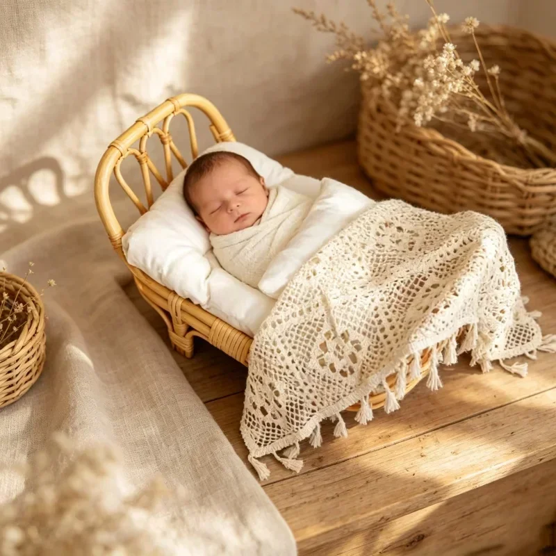 Natural Rattan Vine Handcrafted Bed Shooting Prop From Indonesia For Full Moon Portrait Indoor Photoshoot Setting Accessory