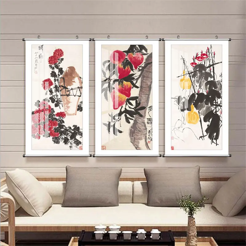 Qi Baishi Chinese Ink Style Radish Canvas Painting Poster Prints Wall Pictures For Living Room Home Décor（ALUMINUM FRAME）