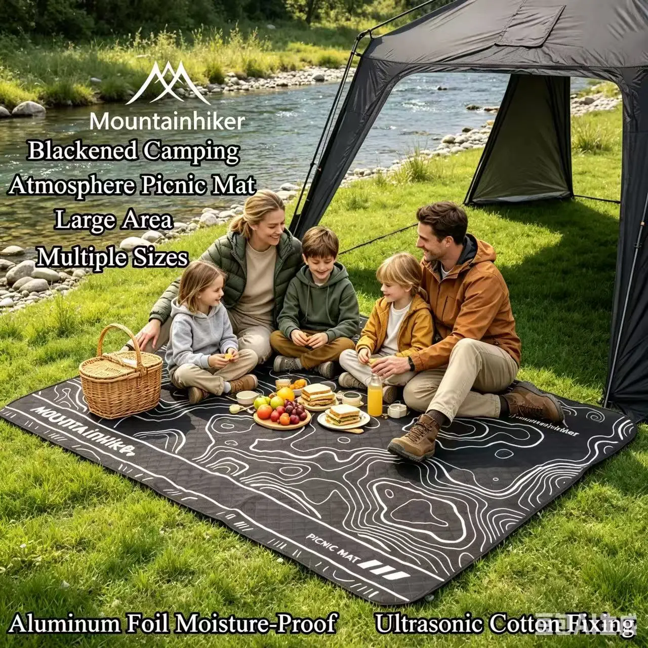 mountainhiker-黒く染まったピクニックマット-特大折りたたみ式アウトドアマット-キャンプ-ビーチ-パーク-裏庭-ピクニック用