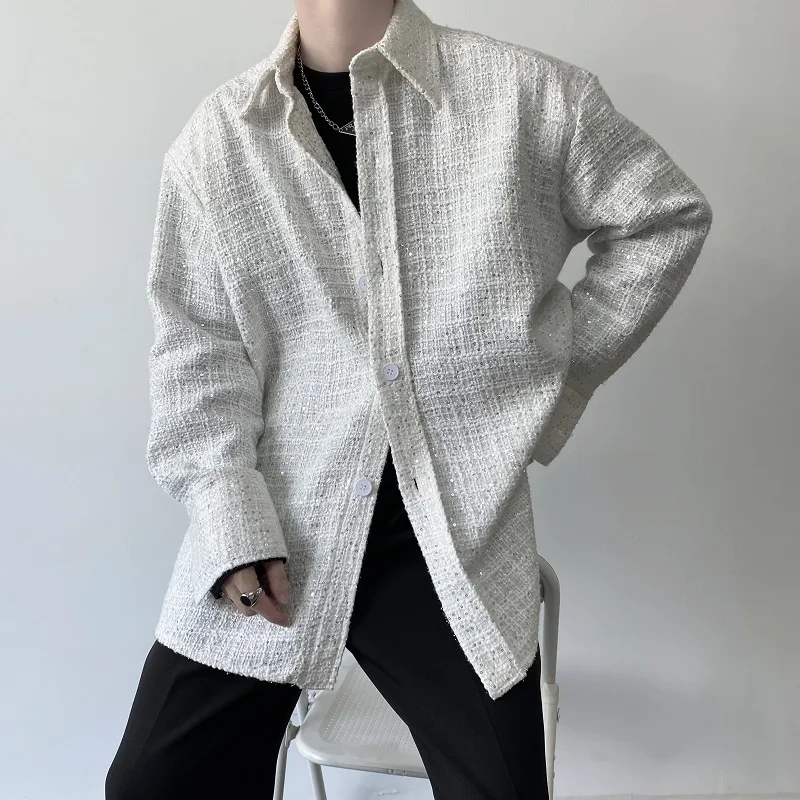 

Весенне-осенний повседневный топ из грубой ткани Small Fraance Sle Jaet, модный мужской топ с блестками и высоким смыслом, корейская версия