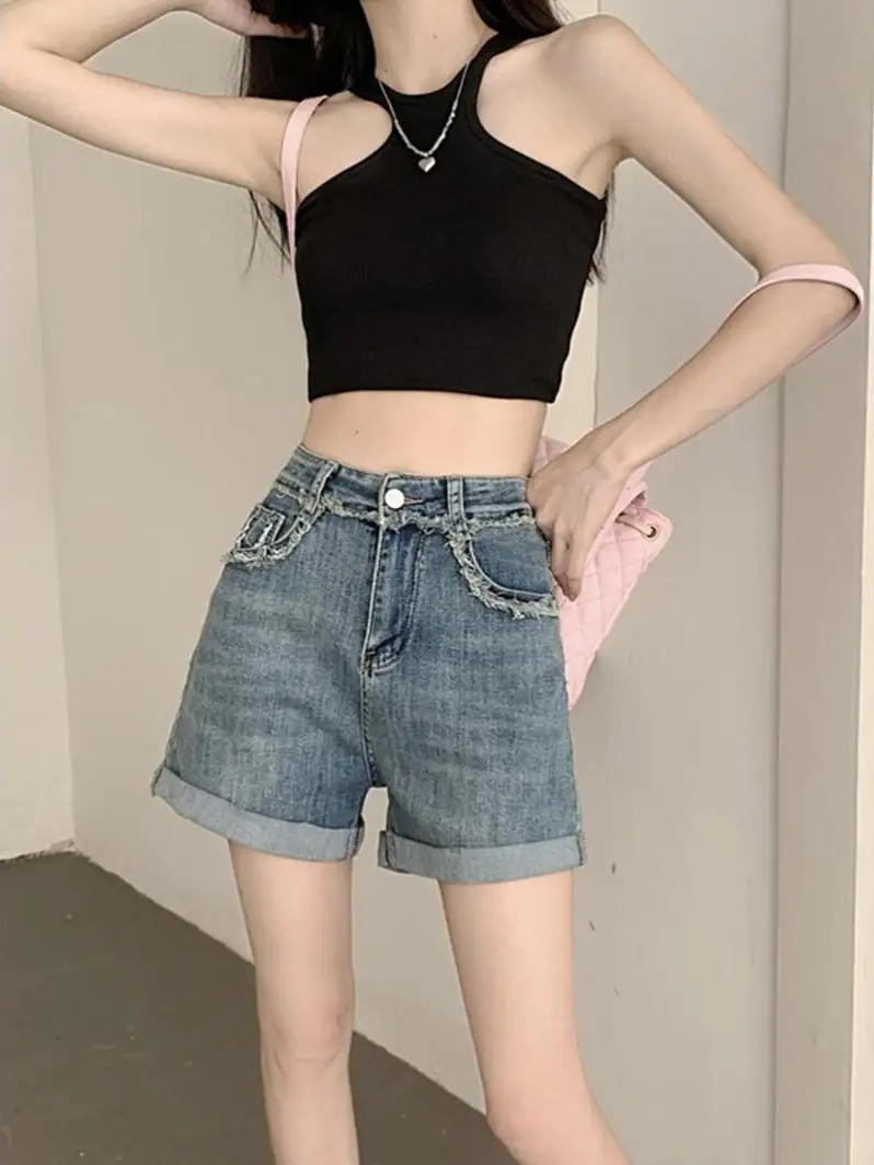 

High Waist Wide Leg Denim Jeans Women Summer 2026 New Design Slimming Loose Flip Flop Shorts Trendy Commute Style Medium Stretch