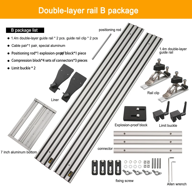 1400mm Electric Circular Saw Track Double Layer Guide Rail and Woodworking 90° Right Angle Guide Rail Clamp