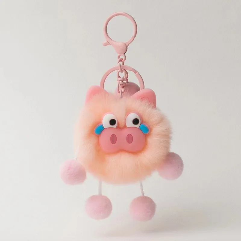 Cute Otter Rabbit Fur Small Coal Ball Car Keychain Pendant Simple Girly Plush Doll Backpack Charm view 4