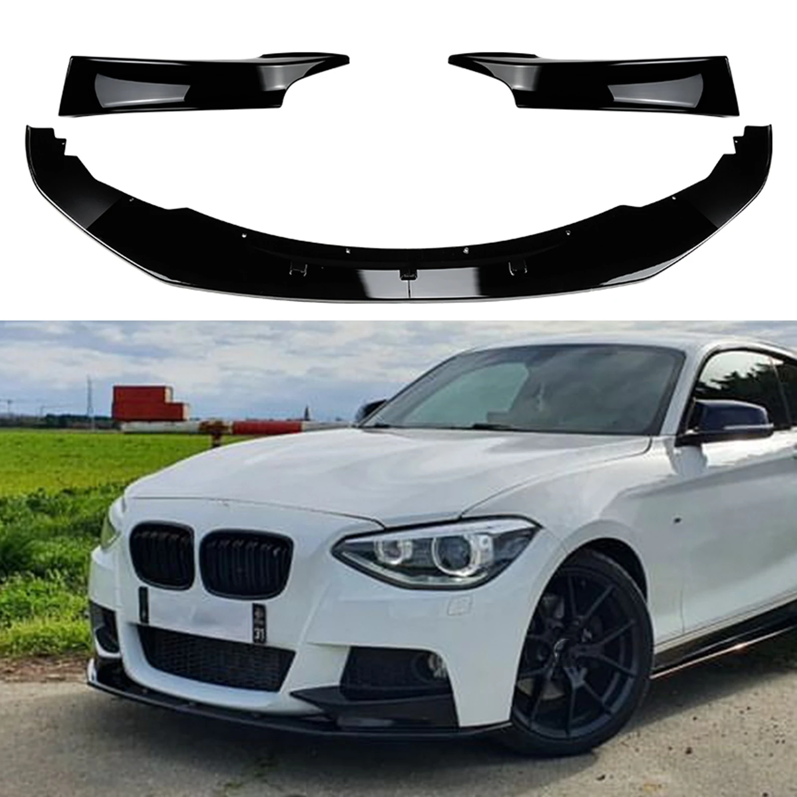 For BMW 1 Series F20 F21 M Sport 2011-2015 118i 120i Front Bumper Splitter Blade Lip+Side Spoiler Cover Trim Protect