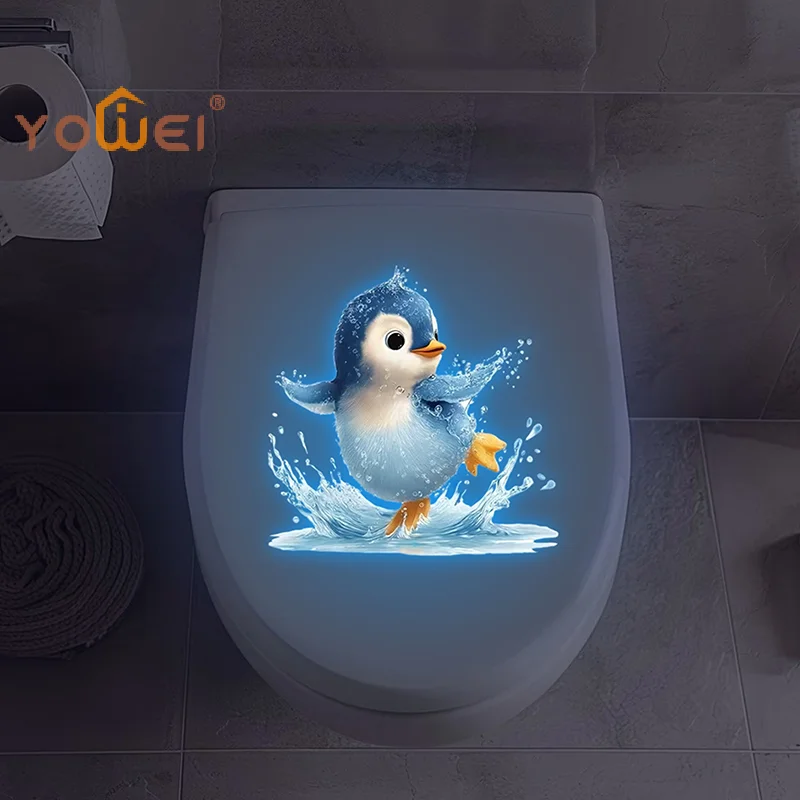Latest Glow-in-the-Dark Penguin Toilet Sticker Bathroom Decal Self-Adhesive Removable Luminous Wall Sticker Home Decoration