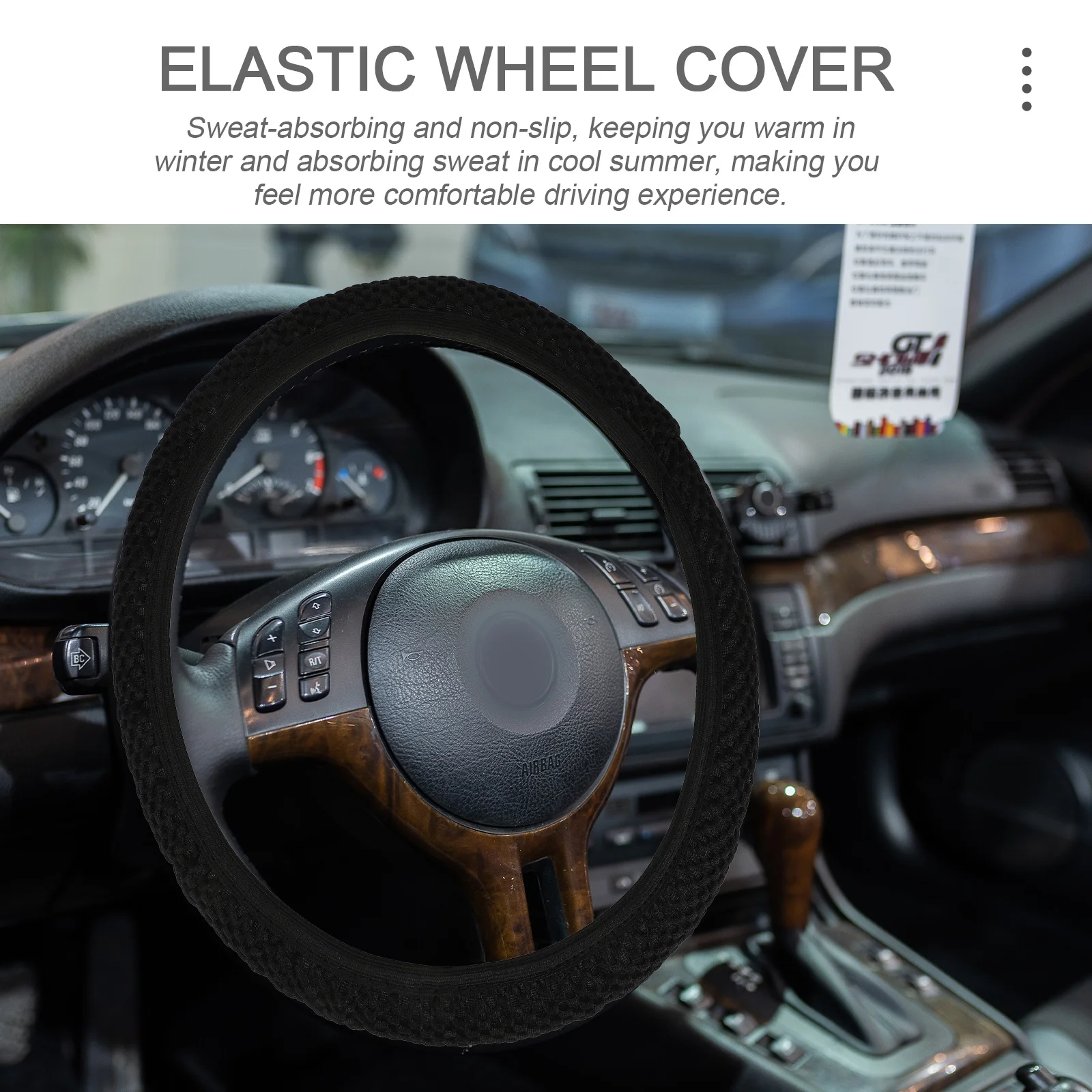 15 Inch Steering Wheel Cover Breathable Mesh Non-Slip Car Accessory for 37-39 Cm Diameter Winter Warm Summer Comfort