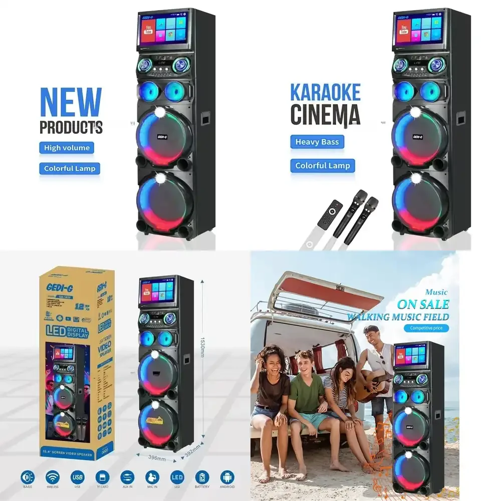 GD-1419 for YouTube Speaker 120W High Power Wooden PA Active Speaker Trolley Portable DJ Light Speaker for Live Streaming