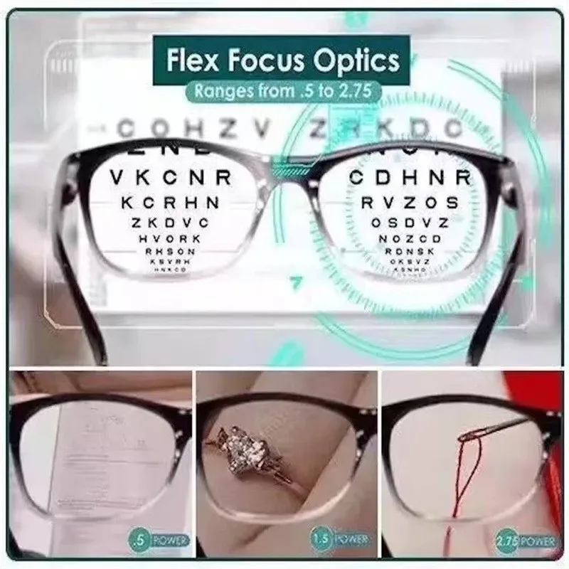 Resin Auto Focus Reading Glasses, HD Presbyopic Glasses, Power +0.50 to +2.00, Unisex