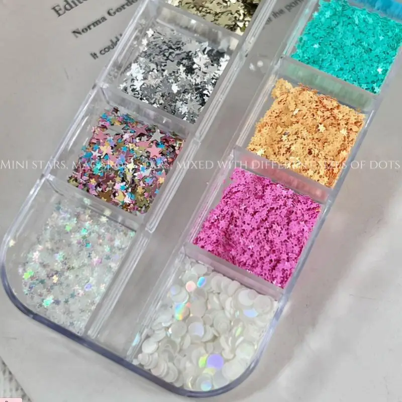 12-Grid Colorful Star Sequin Mixed Five Pointed Star Laser Nail Glitter Nail Art Nail Charm DIY Manicure Accessories