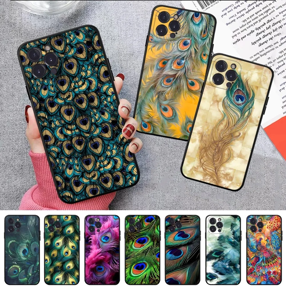 Peacock Feather Phone Case For IPhone 15 8 7 6 6S Plus X SE 2020 XR XS 14 11 12 13 Mini Pro Max Mobile Case