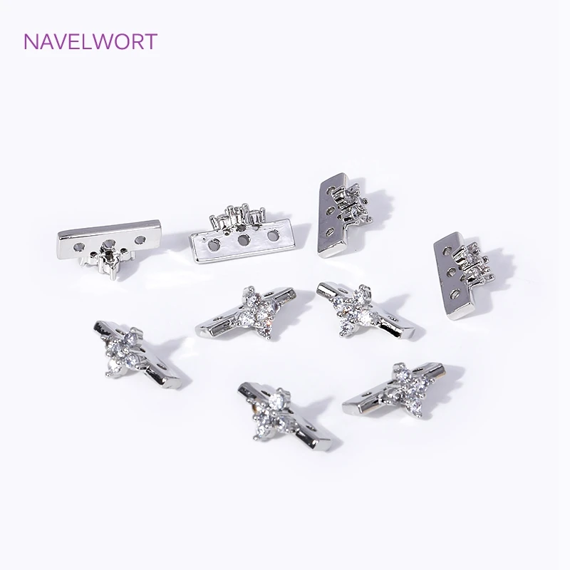 18K Gold Plated Brass Inlaid Zircon Flower Shape Connector 2/3 Hole Spacer Separators Accessories For Necklace Making Supplies
