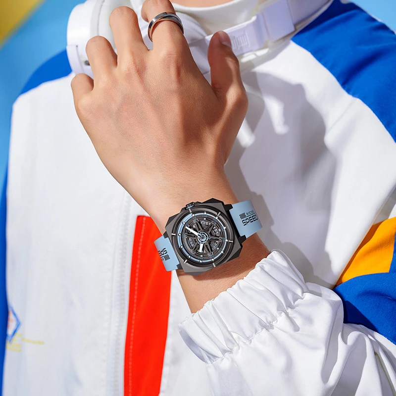 

ABOENI Star Trail Series Square Men's Watch, Mechanical-Style Sports Trend Quartz with Silicone Strap and Calendar