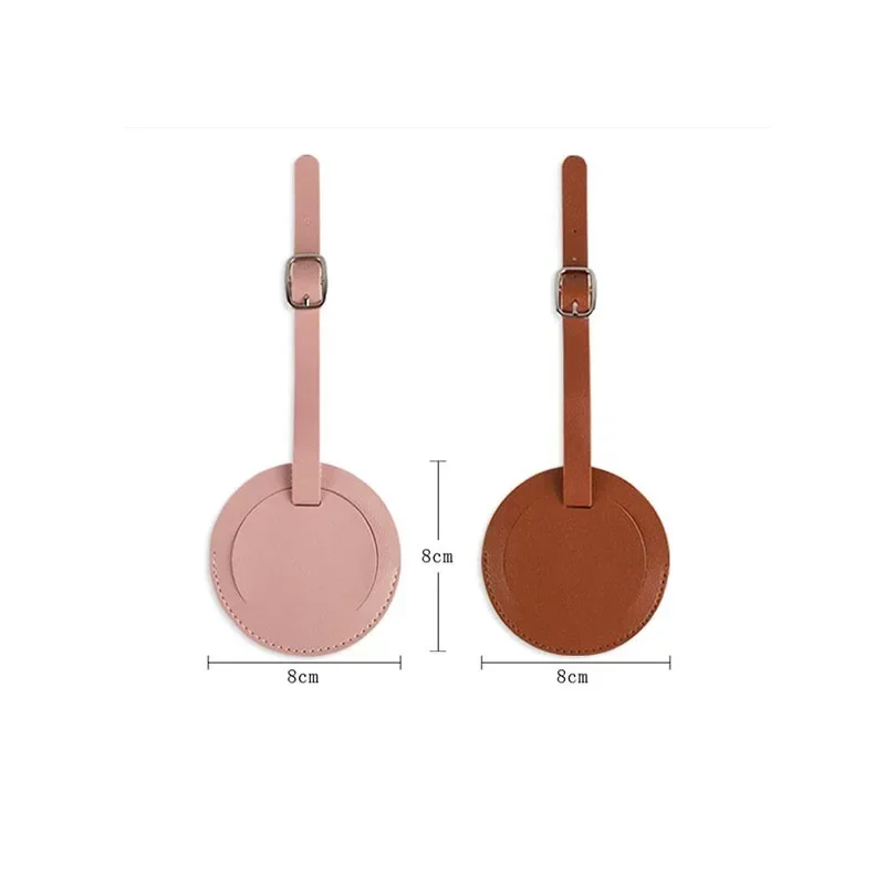 1PCS Pu Leather Baggage Tags Round Women Men Travel Luggage Tag Suitcase Identifier Label Board Bag Tag Name ID Address Holder