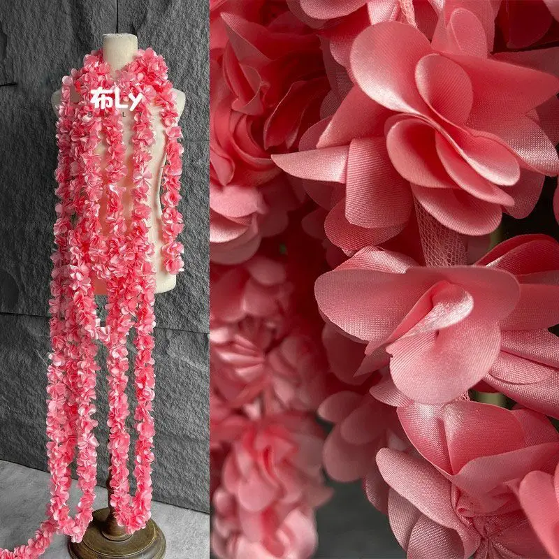 Pink Flower Cluster Tassel Lace Trim Accessory Handmade DIY Creative Decor Fabric For Fashion Designer Garment Material