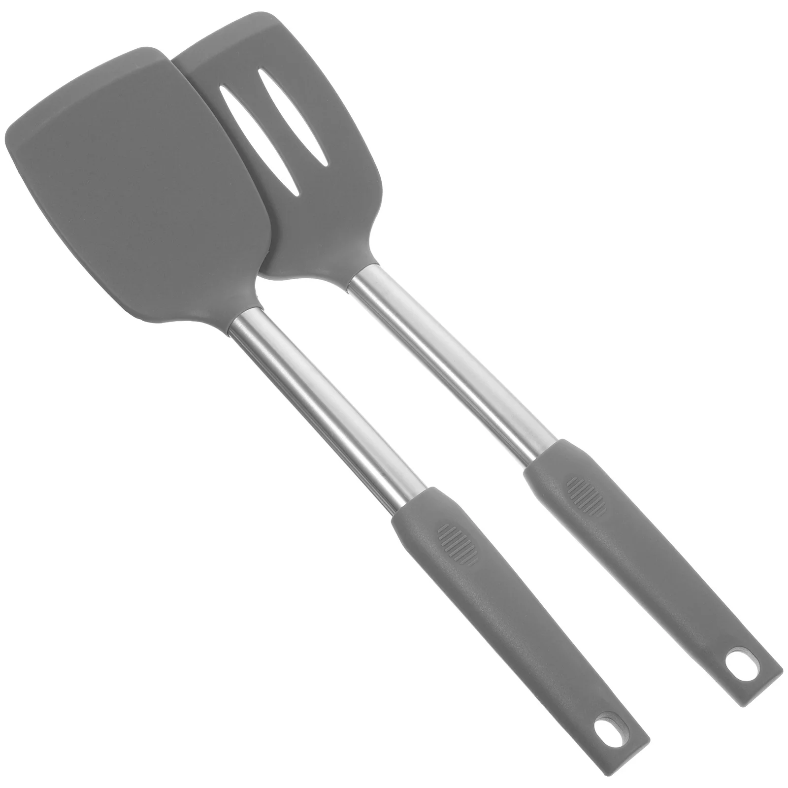 

1 Set Of Silicone Spatula Heat Resistant Non Stick Slotted Turner Long Handle Kitchen Gadget For Pans Eggs Pancakes Cooking