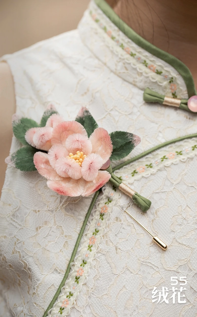 

Yangzhou Non-Weave Velvet Flower Hairpin Custom-Made Silk Thread Mountain Peach Design Traditional Artisanal Craft Accessory