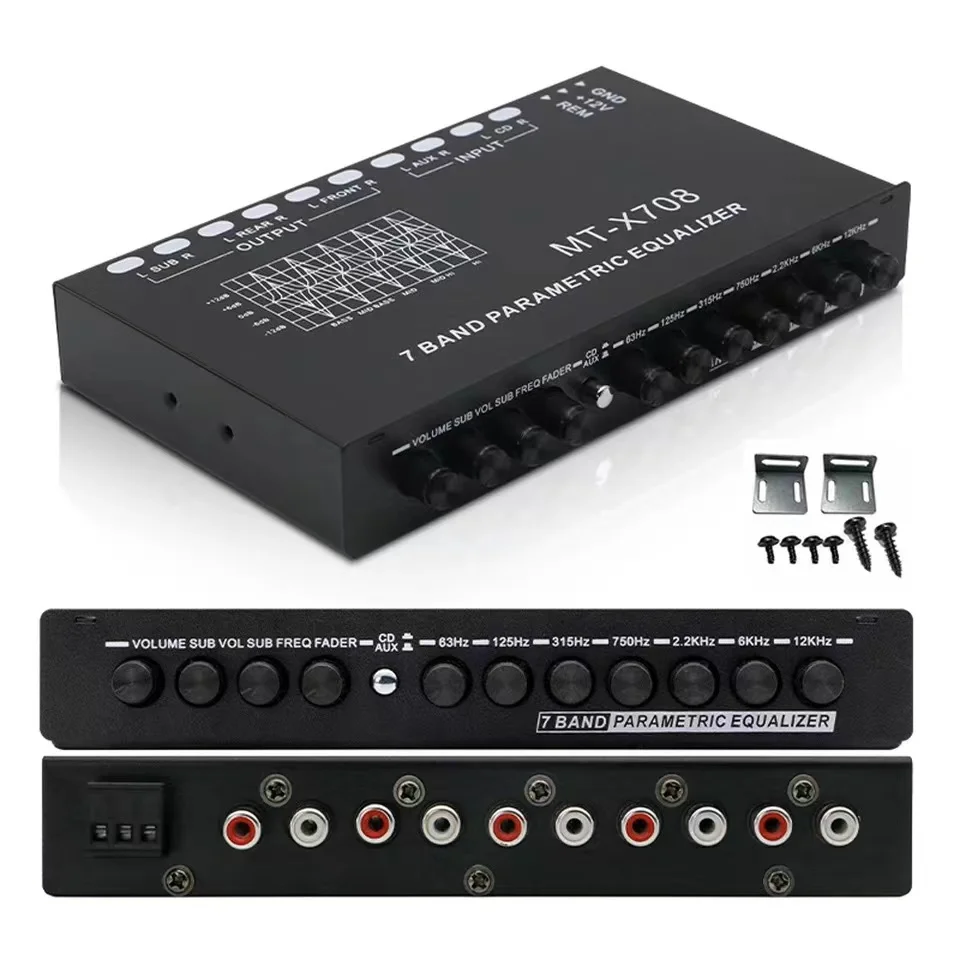 

EQ7 Band Equalizer Car Audio 12V with CD AUX Input Select Switch Car Audio EQ Tuning Crossover Amplifier Parametric Equalizer EQ