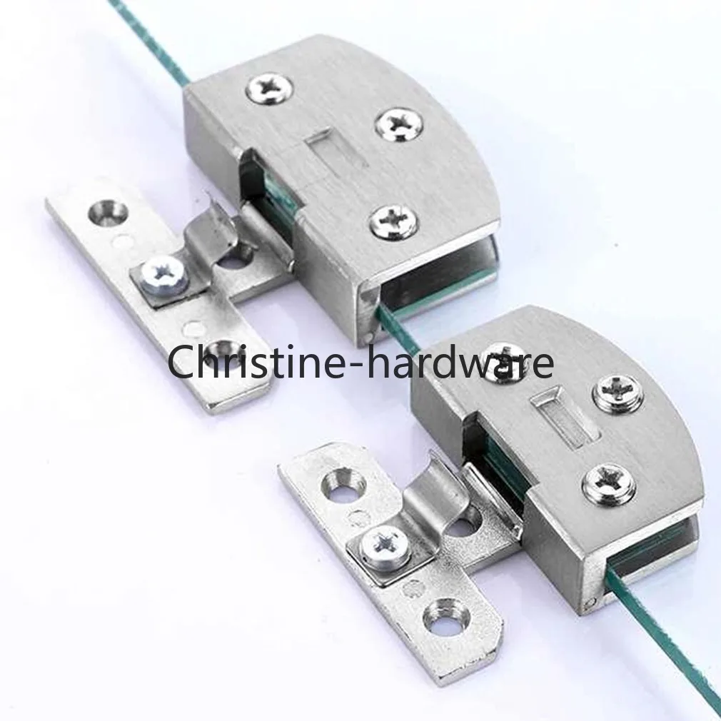 2Pcs Zinc Alloy Glass Door Hinge Clips without Hole for Cabinet Furniture Display Fitting Hardware for Glass Doors