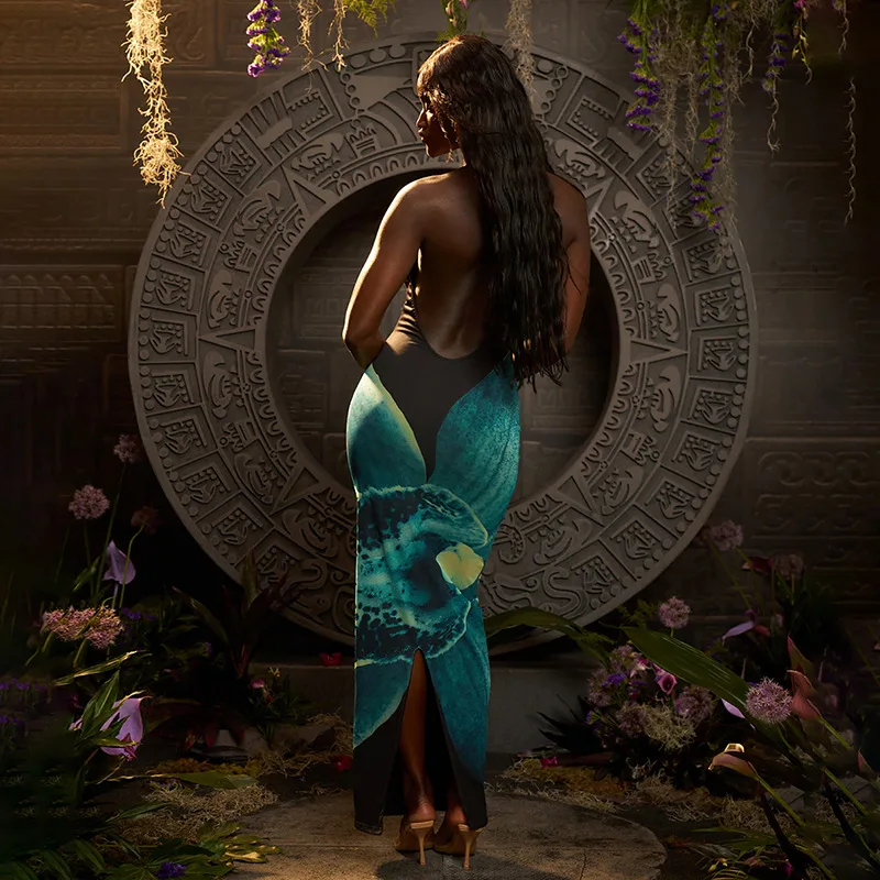 グリーンフラワープリントサマードレス女性のセクシーなディープ V ネックスリムロングパーティードレスファッション背中の開いたホリデービーチドレス 2025