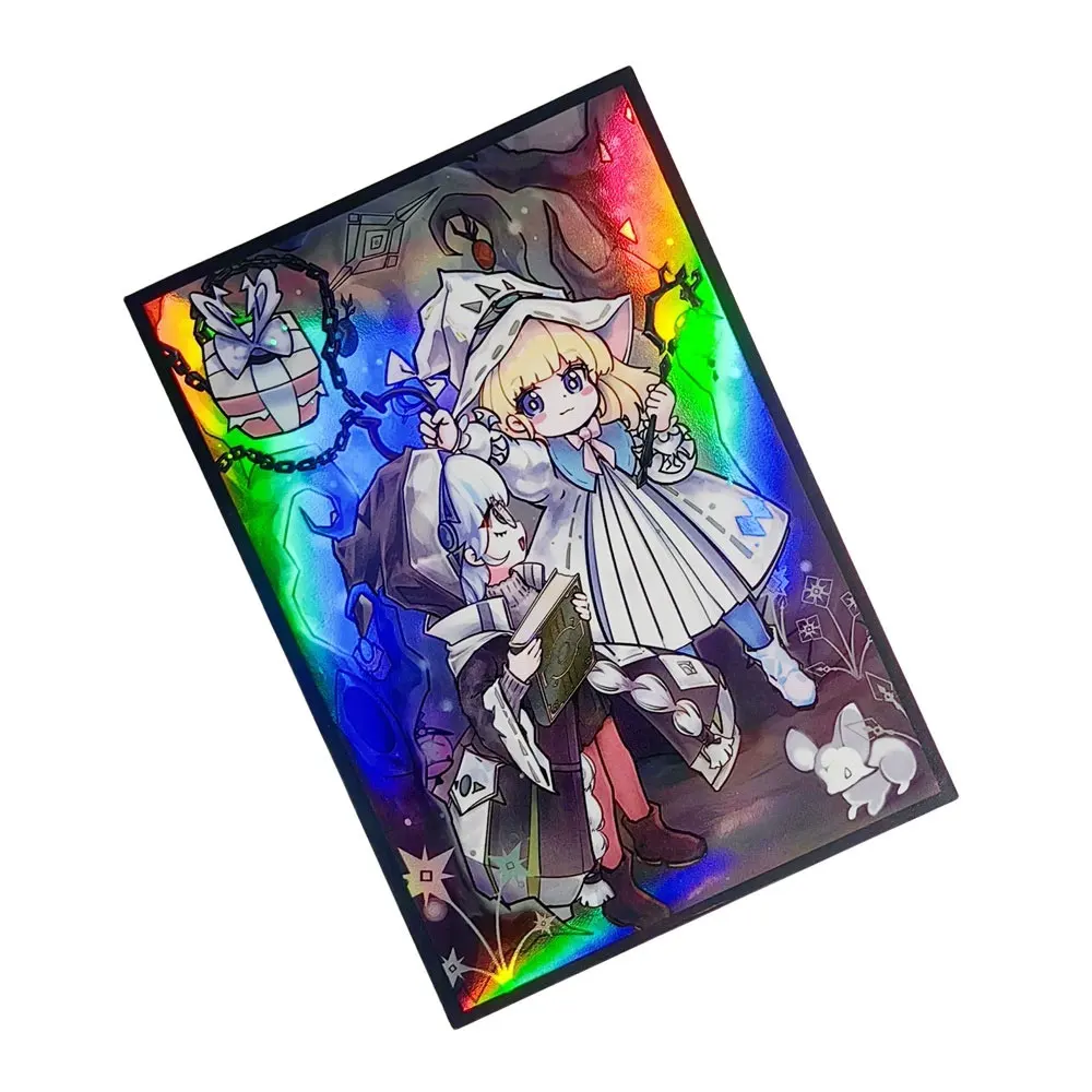 50PCS 63x90mm Trading Cards Protector Holographic Animation YuGiOh Card Sleeves Shield Laser Cute Card Deck Cover Japanese Size