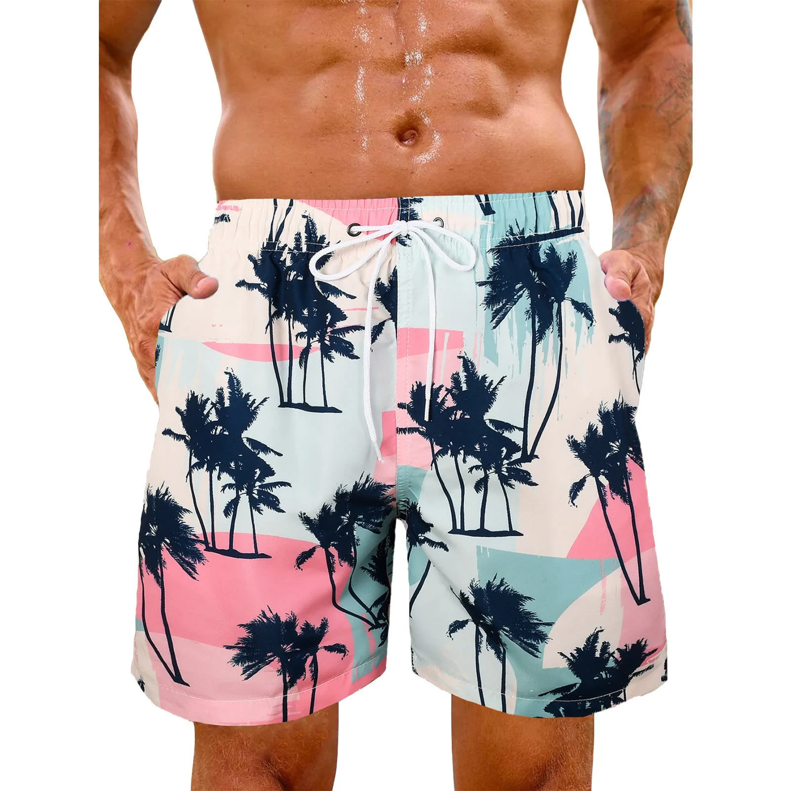 Men's Summer Scenery Quirky Digital Print Drawstring With Elastic Waist Casual Fashion Beach Shorts Mens Size 32 Board Shorts