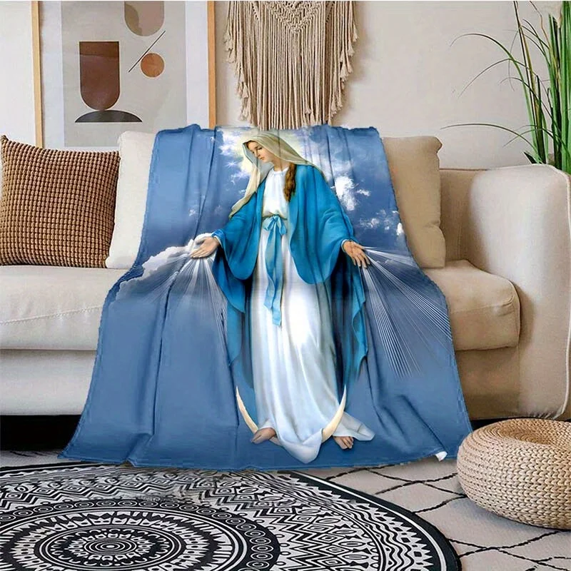 Virgin Mary Religious Art Flannel Blanket - Windproof Cozy, Soft All-Season Throw for Home, Camping, Travel, Holidays, Reading