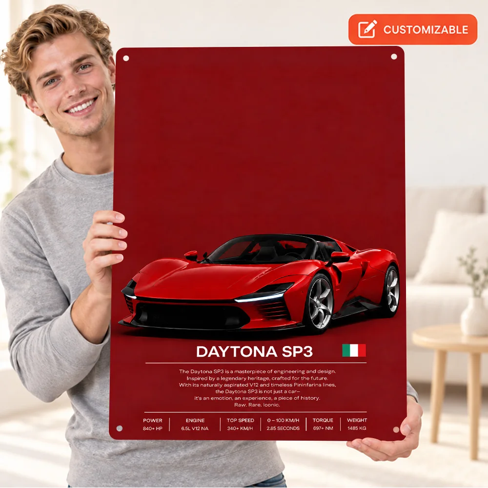 Italian Daytona SP3 Supercar Aluminum Poster Personalized Metal Sign Minimalist Design Wall Art For Man Cave Motoring Fan Gift