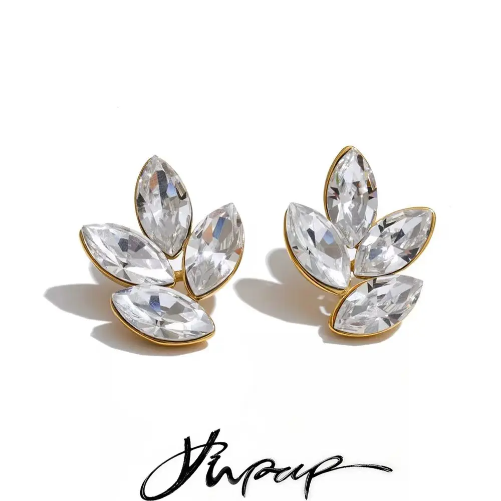 Yhpup Waterproof Stainless Steel White Colorful K9 Crystal Flower Stud Earrings Shiny Exquisite Stylish for Women Jewelry Gift