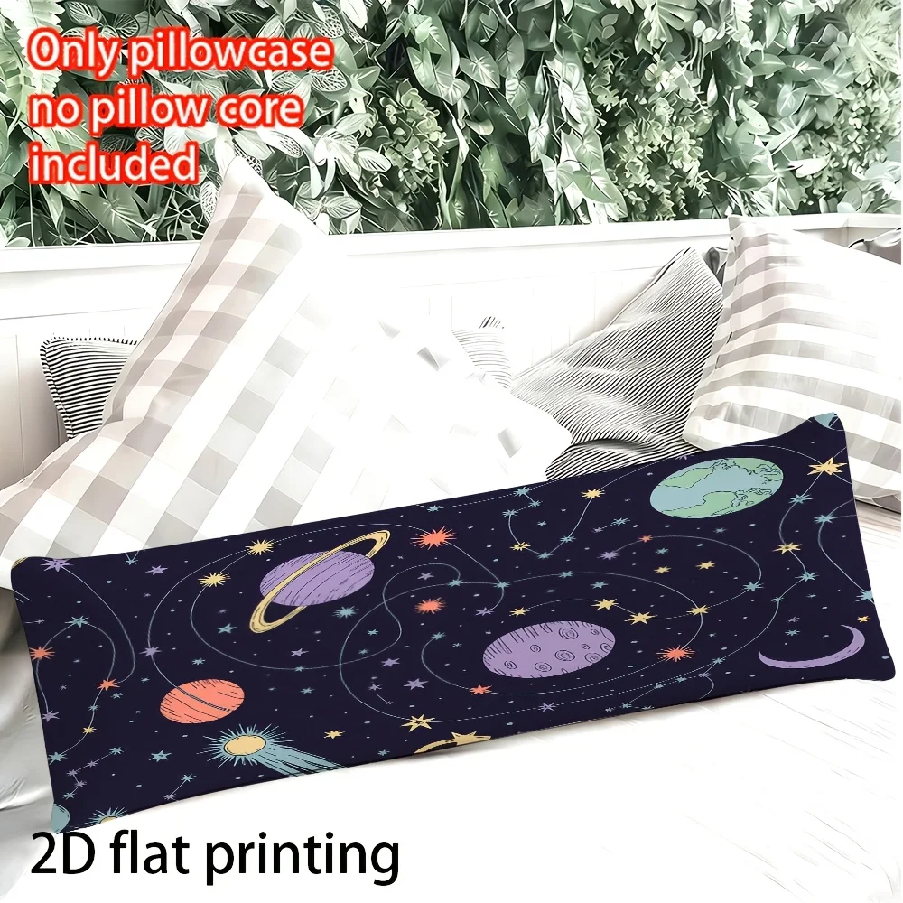 2D Flat - Long Pillowcase, 2D Printed Design, Cartoon Pattern of Starry Sky And Planets, Full-Body Support Pillow Cover, Durable