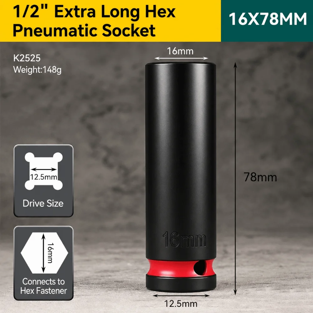 Thickened Extended Body Impact Socket Color Coated Surface Pneumatic Matching Type Air Sleeve Inner Recessed Hexagon
