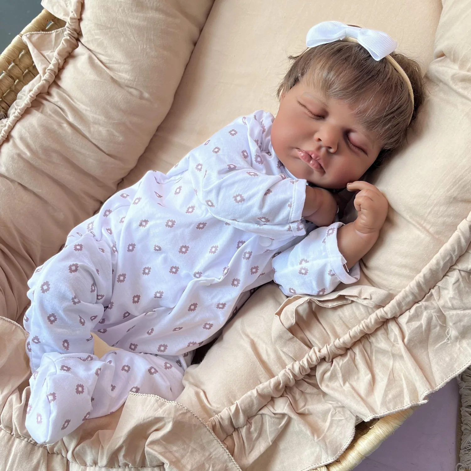 48 CM Slapende Reborn Babypop voor Meisjes met 3D Huid, Levensechte Vinyl Ledematen en Stoffen Lichaam, 18 Inch Realistisch Handgemaakt Speelgoed