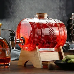 Whiskey Wine Decanter with Wooden Support for Liquor, Scotch Bourbon Barware, Lead-Free Glass Barware, Classical Fashion