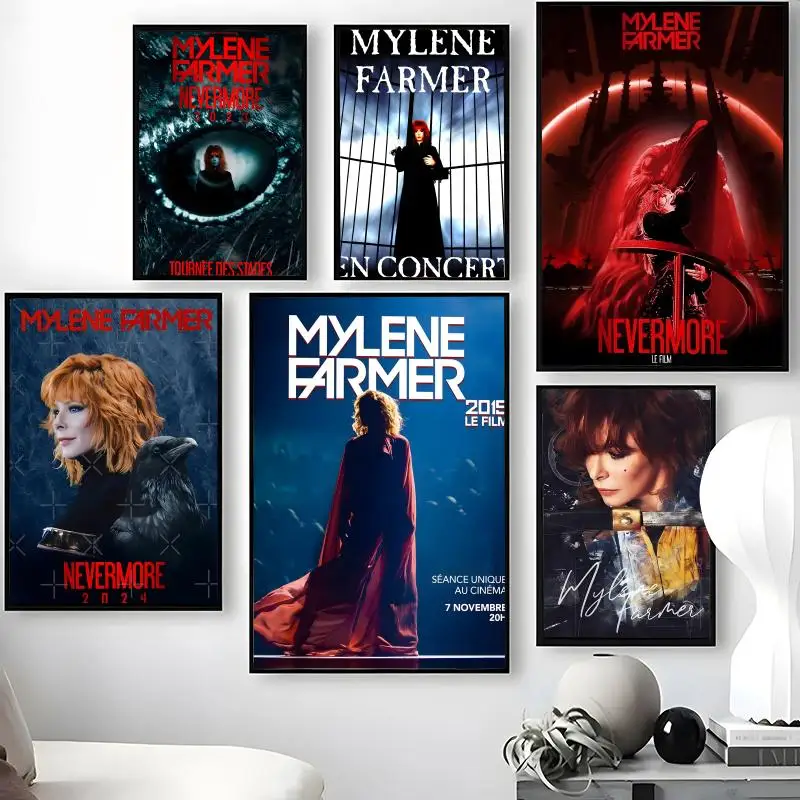 Singer M-Mylene F-Farmer Poster Waterproof Self-Stick Wall Art Stickers, Removable Wall Decor for Living Room and Bedroom