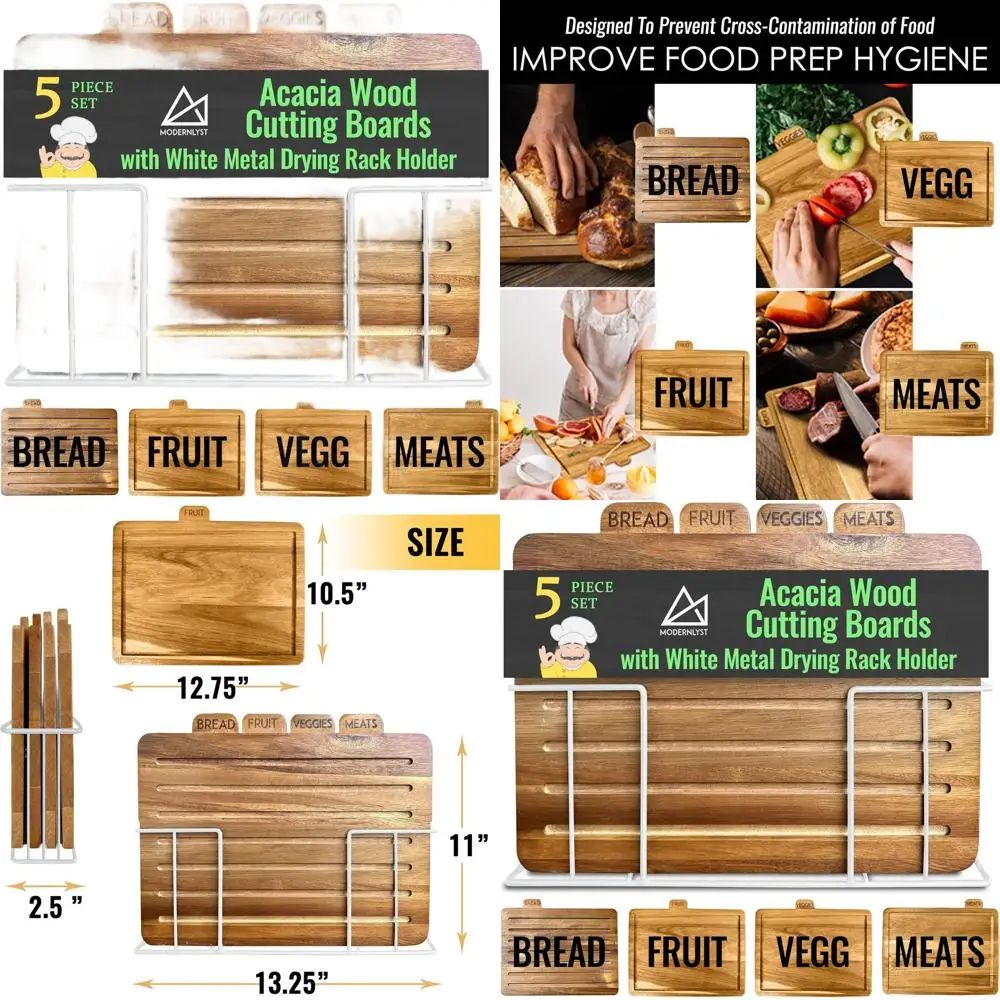 

Большой набор разделочных досок из акации с белой подставкой, 13 x 11 x 2.5 | Черная подставка в комплекте