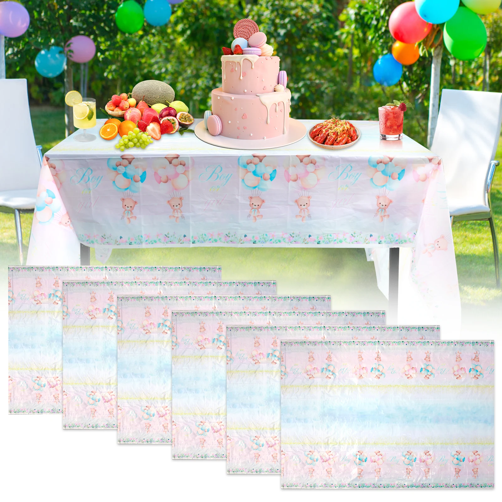 6 Pcs Gender Reveal Party Supplies Plastic Gender Reveal Tablecloths Waterproof Pink and Blue Tablecloth for Boy or Girl Baby