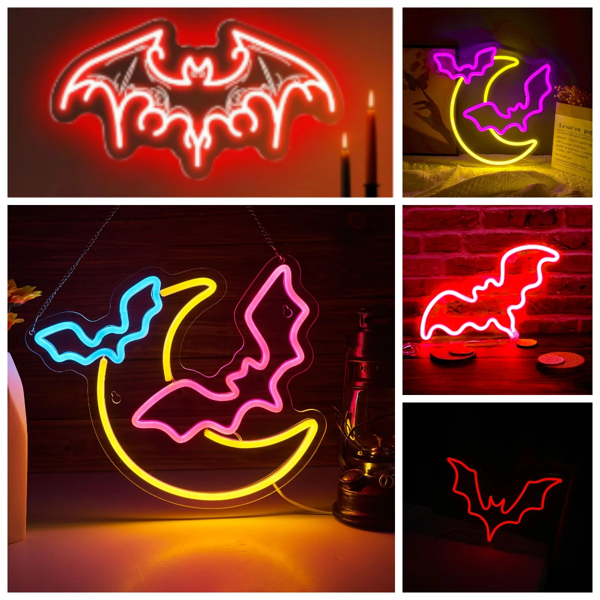 Bat Neon Sign USB Powered LED Light for Halloween Spooky Room Gothic Bar Gaming Room Bedroom Decoration Christmas Gift