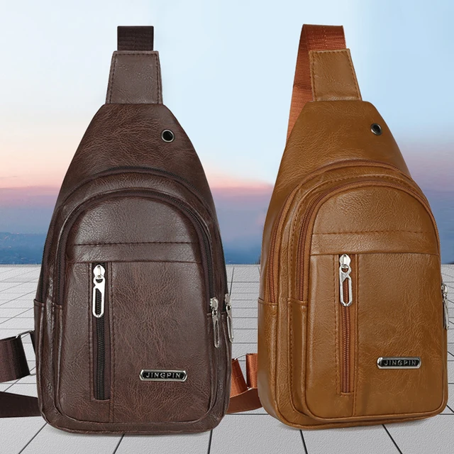 Męska torba na ramię w stylu vintage 2026, modna skórzana torba biznesowa, listonoszka crossbody, duża pojemność, męska torba na klatkę piersiową.