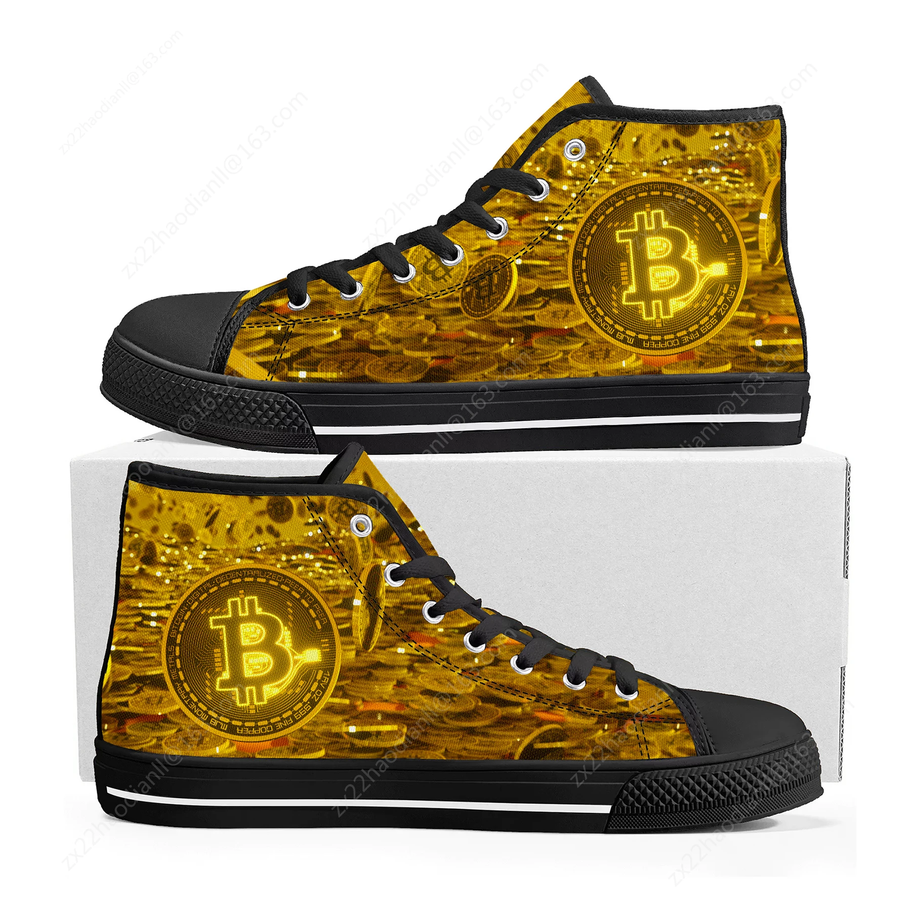 Hot Bitcoin Cryptocurrency Miner BTC Coin High Top Sneakers Mens Womens Teenager Canvas Sneaker Casual Couple Shoes Custom Shoe image 3
