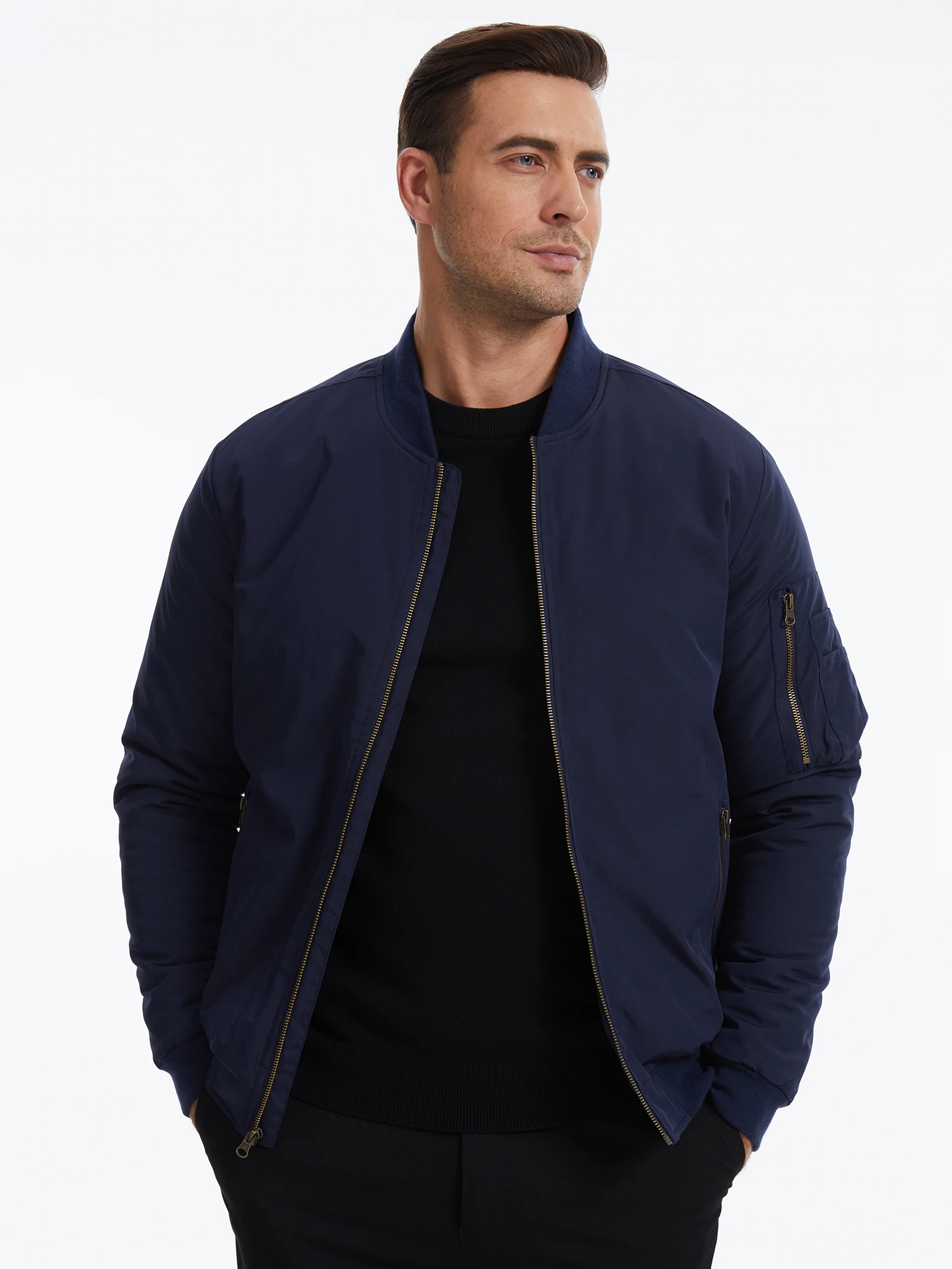 Herbst-Winter-Herren-Bomberjacke, Warme Windjacke mit Vollreißverschluss, Militär-Pilotenjacke, Lässige Winddichte Outdoor-Jacke – Detail 6