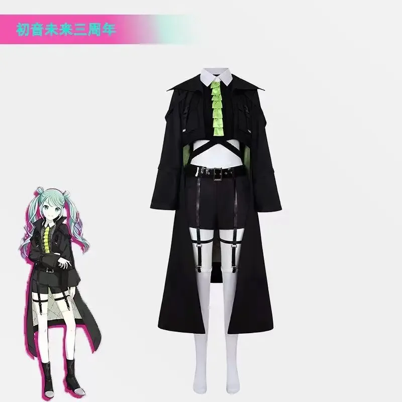 세컨드 애니버서리 프로젝트 세카이 컬러풀 스테이지 피트 비비드 배드 스쿼드 미쿠 의상 여성 롱 윈드브레이커 오픈 네이블 할로윈 가발