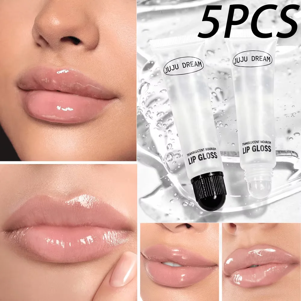 5PCS JUJU DREAM Translucent Nourishing Lip Gloss Hydrating Clear Lip Oil Repairing Glossy Lip Care
