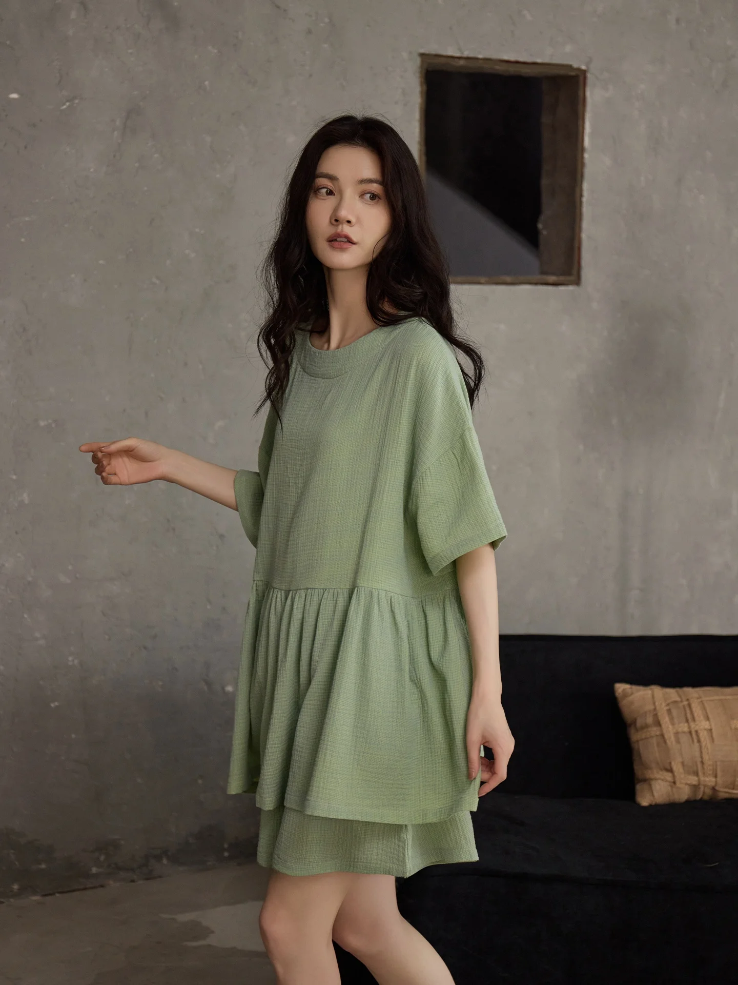 pigiama-estivo-da-donna-qiaoweni-set-in-garza-di-cotone-sottile-e-morbido-a-maniche-corte-verde-sensazione-fresca-abbigliamento-casual-per-casa