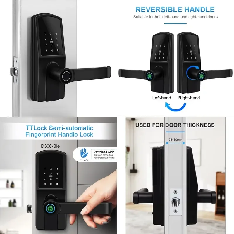 Secukey Source Factory TTlock BLE APP Biometric Fingerprint Smart Deadbolt Electric Bolt Door Rim Access Control