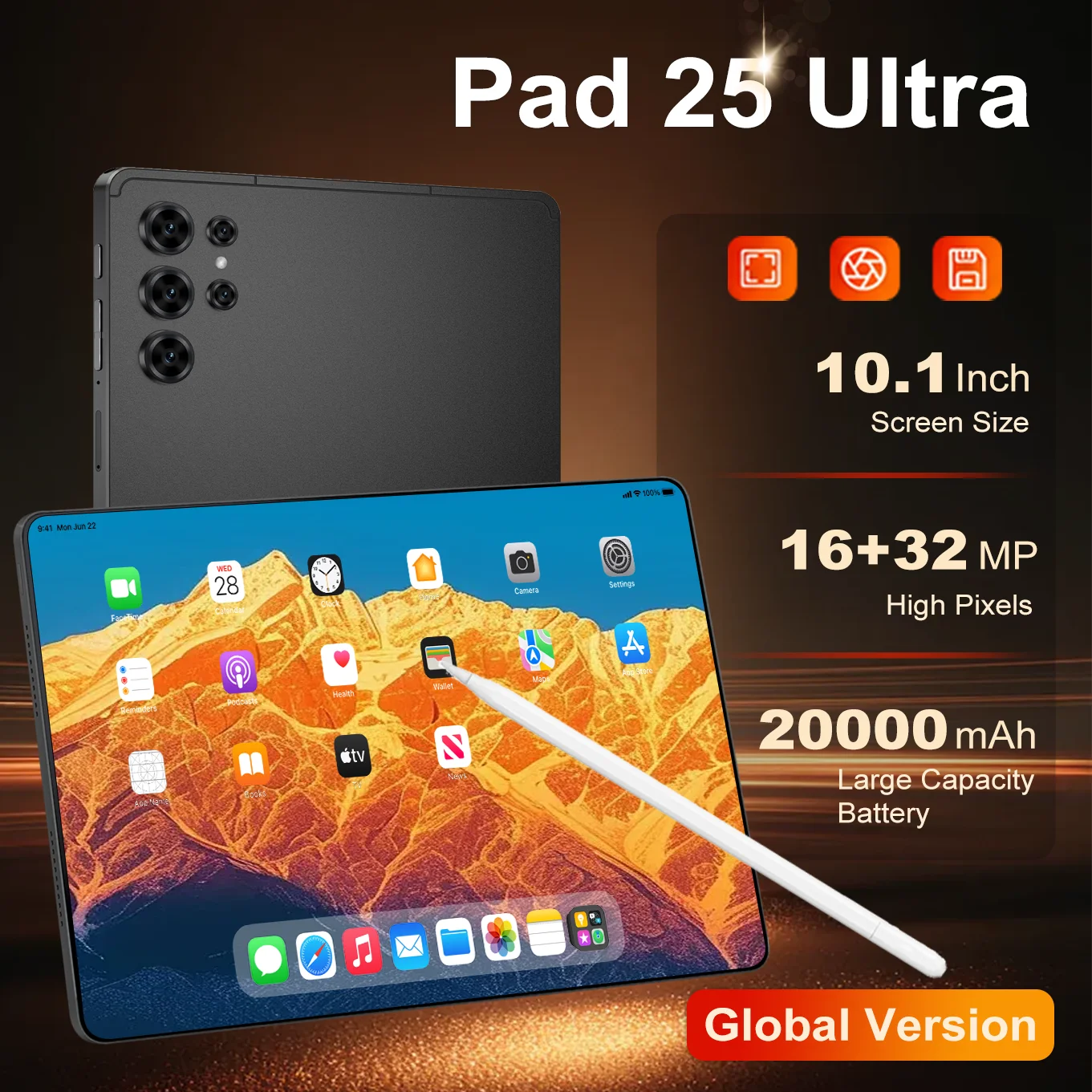 Hot Pad 25 Ultra Tablet PC 10.1 inch HD Screen 22GB+2TB Global Version 5G Dual SIM 20000mAh Battery Gaming Tablet Android