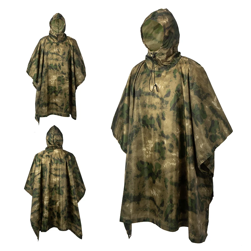 Camouflage Raincoat Backpack Hood Cycling Rain Cover Poncho Waterproof Jungle Desert Snow ACU Outdoor Camping Tent Mat 3 in 1