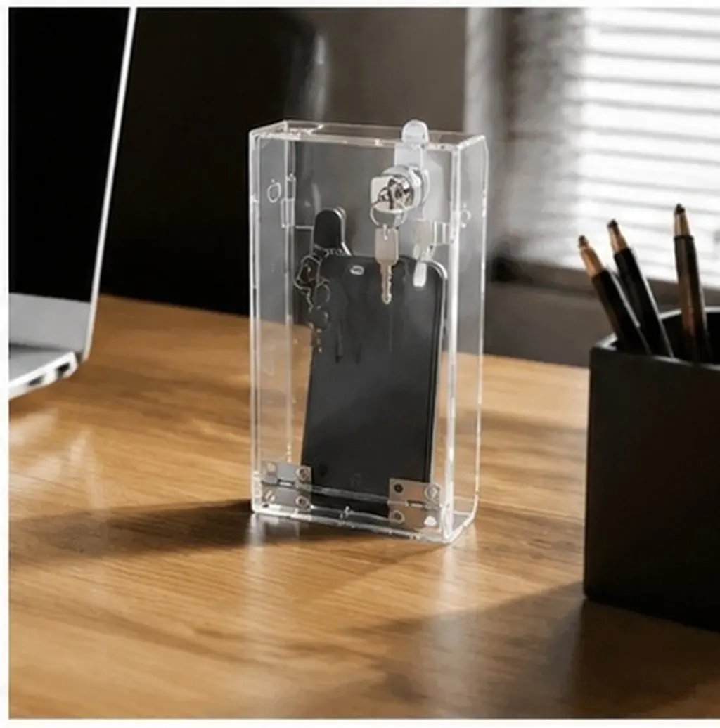Cell Phone Lock Box Transparent Acrylic Organizer with Keys Portable Phone Holder for Classroom Office Anti-Theft Mobile Device
