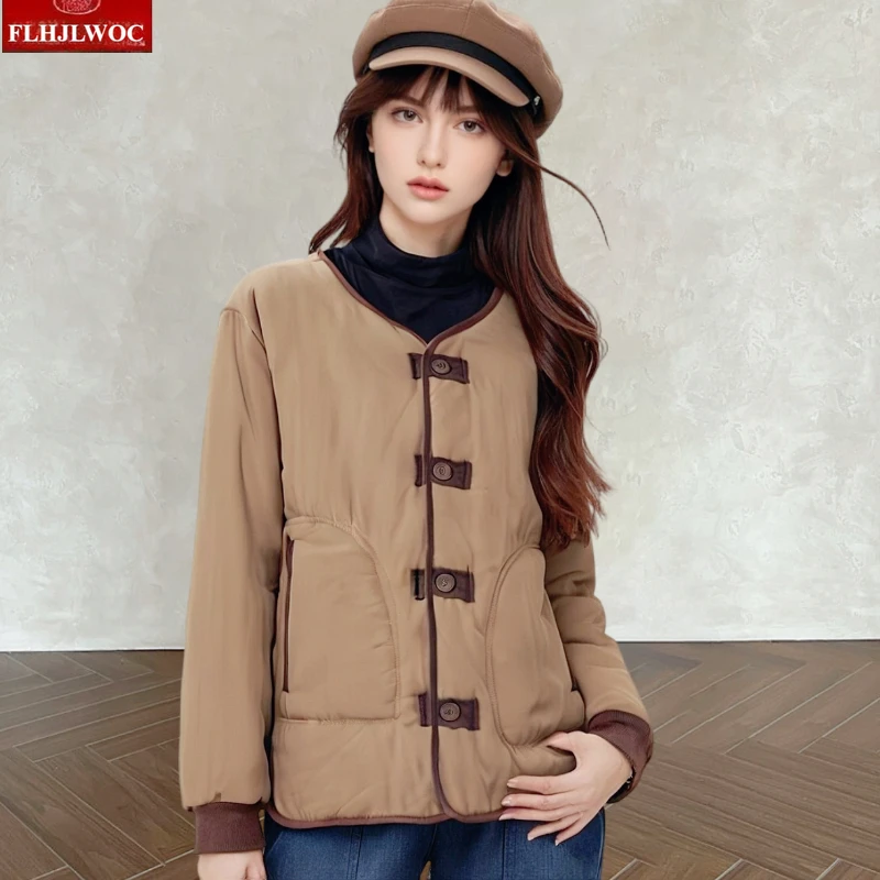 

Свободные милые рождественские новогодние винтажные хлопковые стеганые пальто в этническом стиле, верхняя одежда, женские теплые зимние пальто на пуговицах в стиле ретро, куртки