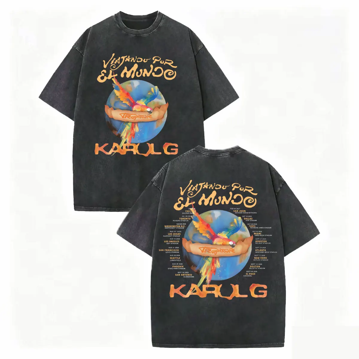 Vintage Washed Karol G Tropicoqueta Tour 2026 Graphic T Shirts Casual Fashion Oversized T-shirt Men Women Summer Cotton T-shirts
